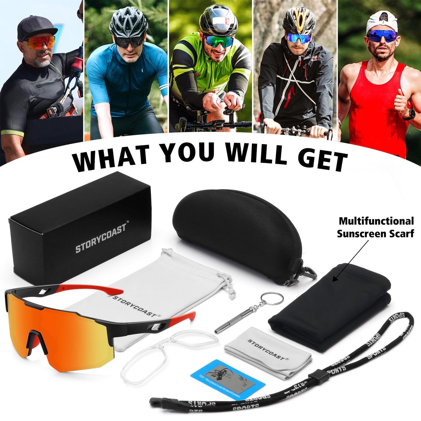 STORYCOAST Sports Polarized Sunglasses for Men Women Fishing Cycling Driving Baseball Bike Sunglasses UV400 Protection Black Frame/Red Mirror Lens