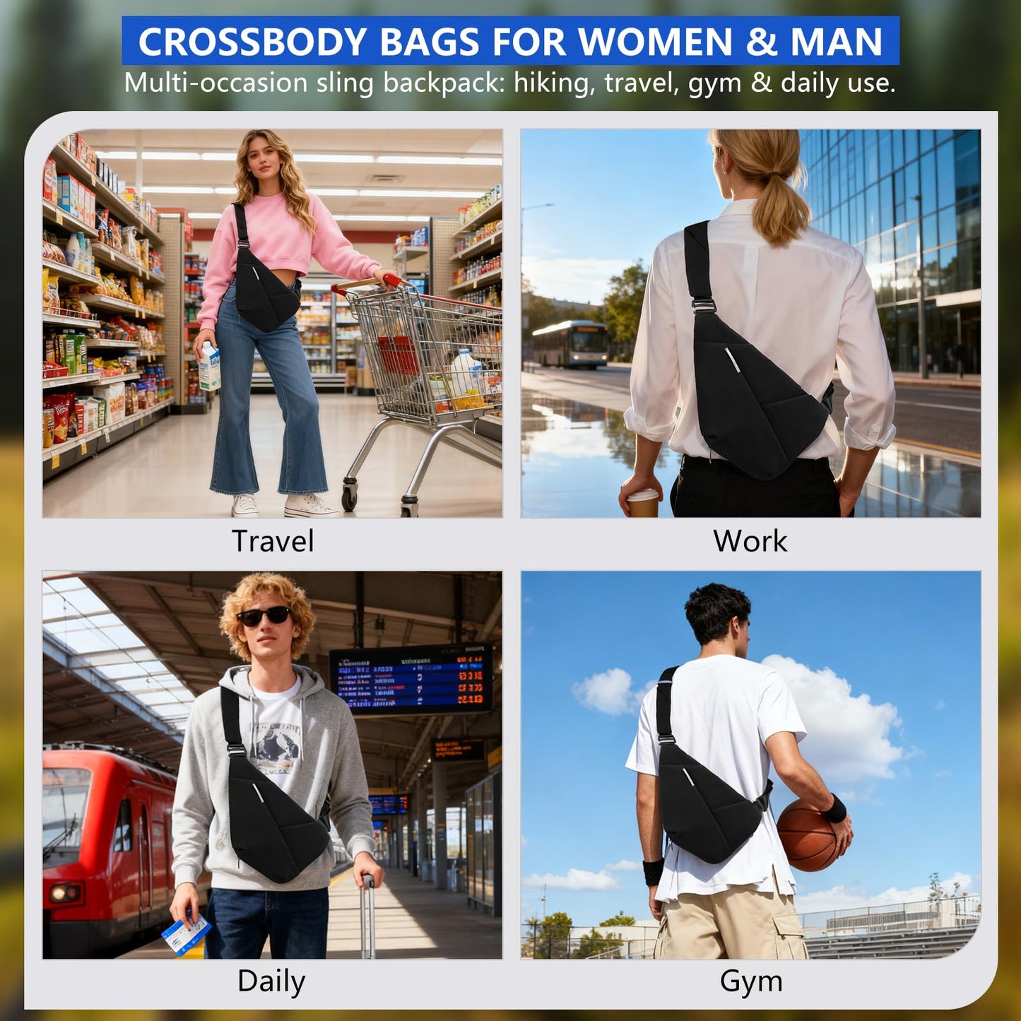 ROYAL MOUNTAIN Crossbody Bags For Men, Lightweight Crossbody Sling Backpack, Sling Bag Anti Thief Chest Bag Daypack For Travel Hiking (Black)