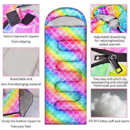 Ausletie Camping Sleeping Bag for Kids Girls Boys,3 Season Warm Sleeping Bag Waterproof Portable for Outdoors Traveling,Camping