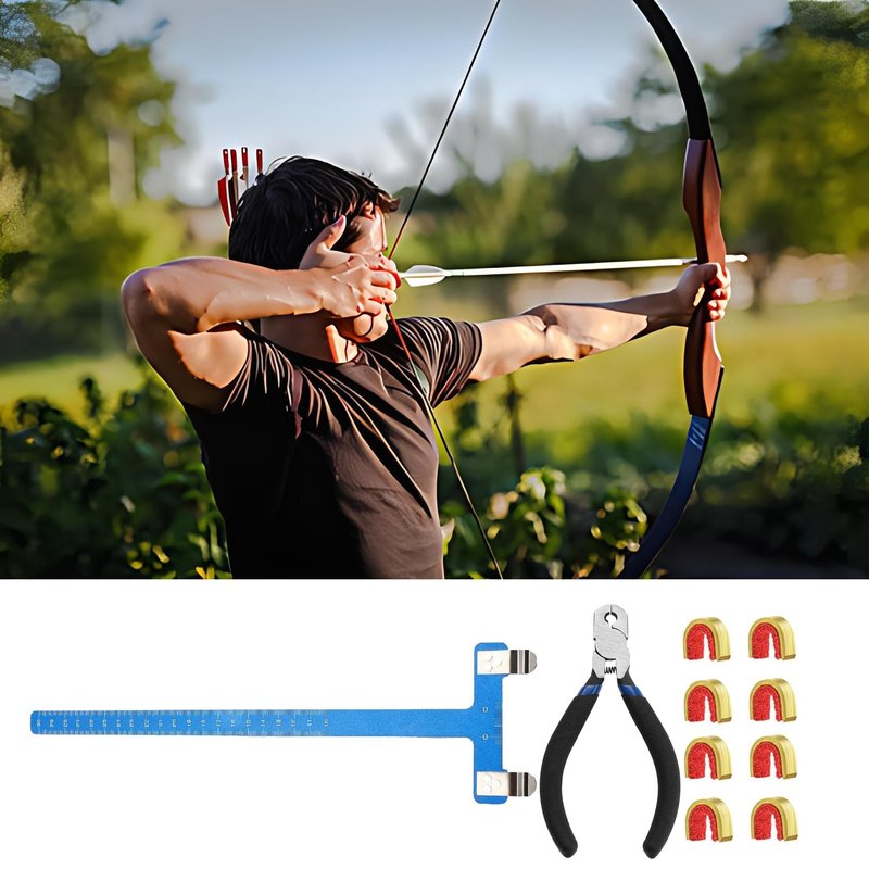 AHOSOUTLY Archery Bow String Nocking Points Set with T Square Ruler Nocking Buckle Pliers and 8pcs Nocking Buckle Set,for Recurve and Compound Bowstring Accessories(Blue)…