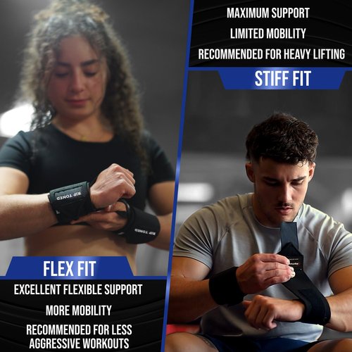 Rip Toned 18" Stiff Wrist Wraps for Maximum Support – Adjustable & Machine-Washable Wrist Straps for Weightlifting & Heavy Workouts – USPA Approved for Men & Women – Black