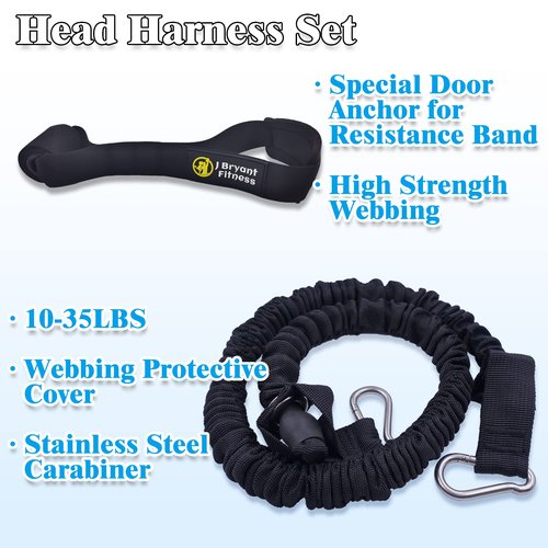 J Bryant Neck Harness Head - Weight Lifting with Resistance Tube Bands - Door Anchor Set Adjustable Neck Training Strap Exercise Equipment (L)