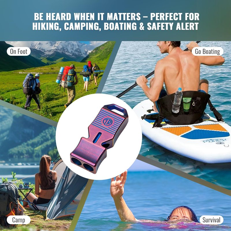 TACRAY Titanium Emergency Survival Whistle – Square Dual-Tube Design, Ultra-Loud 120+dB, Waterproof & Durable, EDC Safety Whistle for Camping, Hiking, Outdoor & Rescue (Purple)