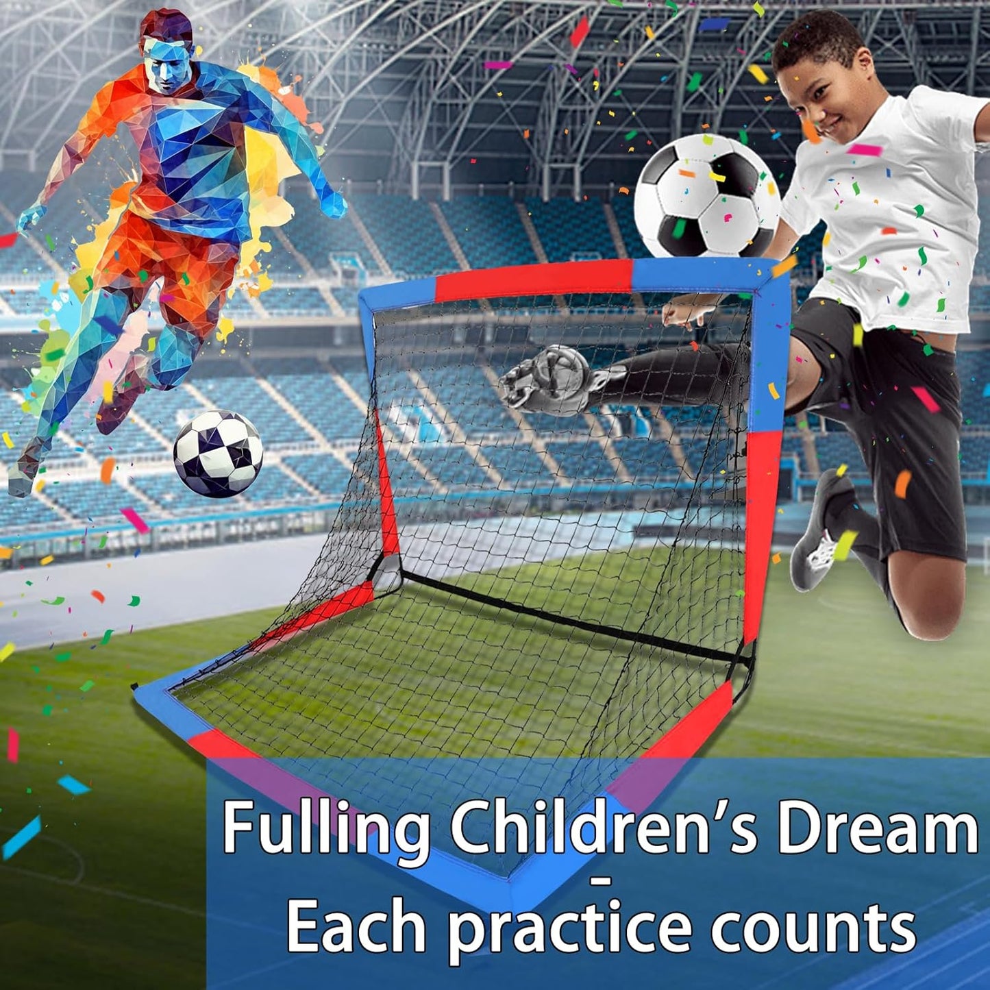 2 Pack 4' x 3' Soccer Goal Net Set, Pop Up Kids Practice Soccer Goals for Indoor and Outdoor.Portable Soccer Net with Carrying Bag & Ground Pegs, Perfect for Backyard, Field, Court