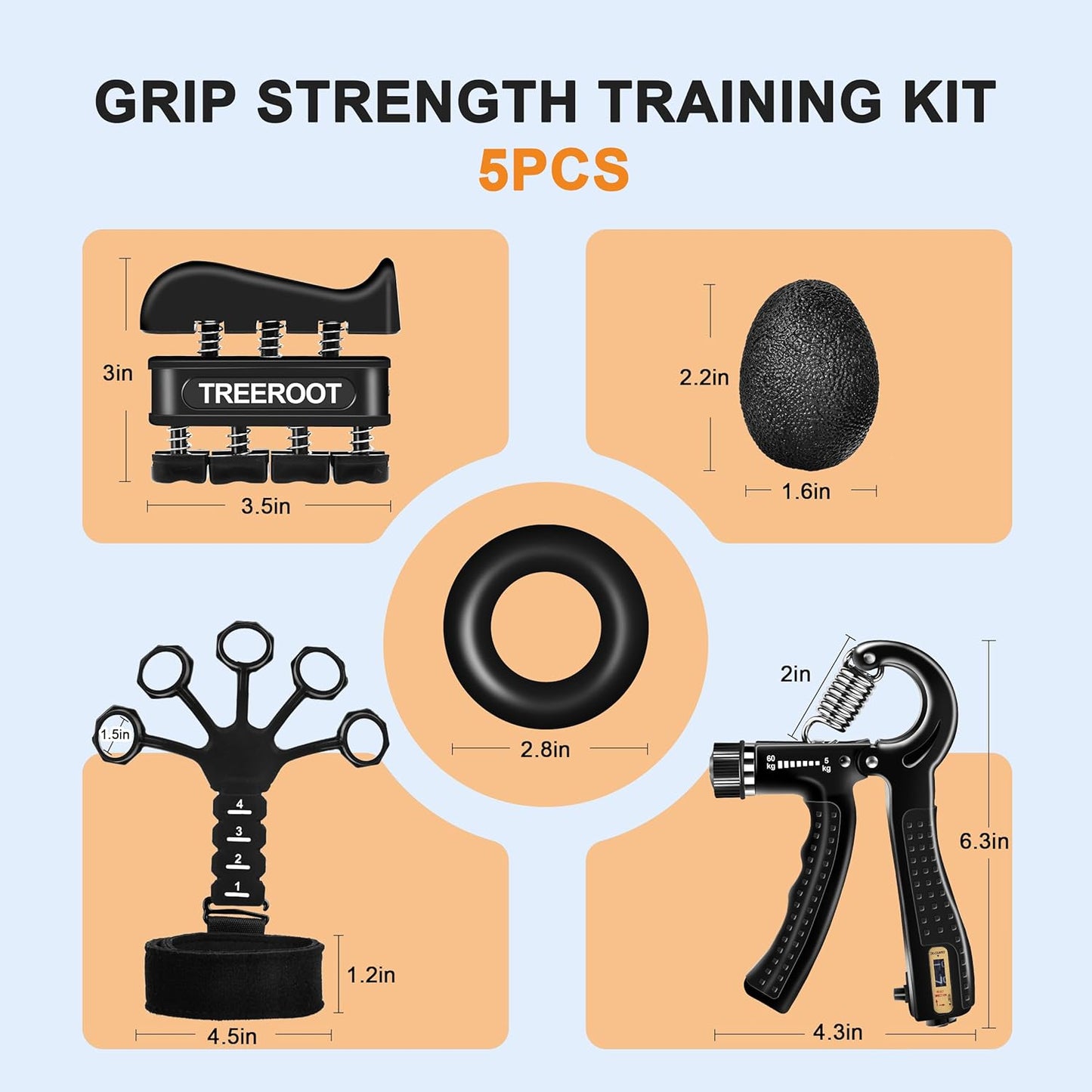 10PCS Grip Strength Trainer Kits, Hand Gripper Strengthener, Forearm Strengthener, Forearm Exerciser, Finger Grip Strengthener, Wrist Strengthener, Stress Relief Ball, Grip Ring, for Muscle Building, Hand Exercisers for Therapy