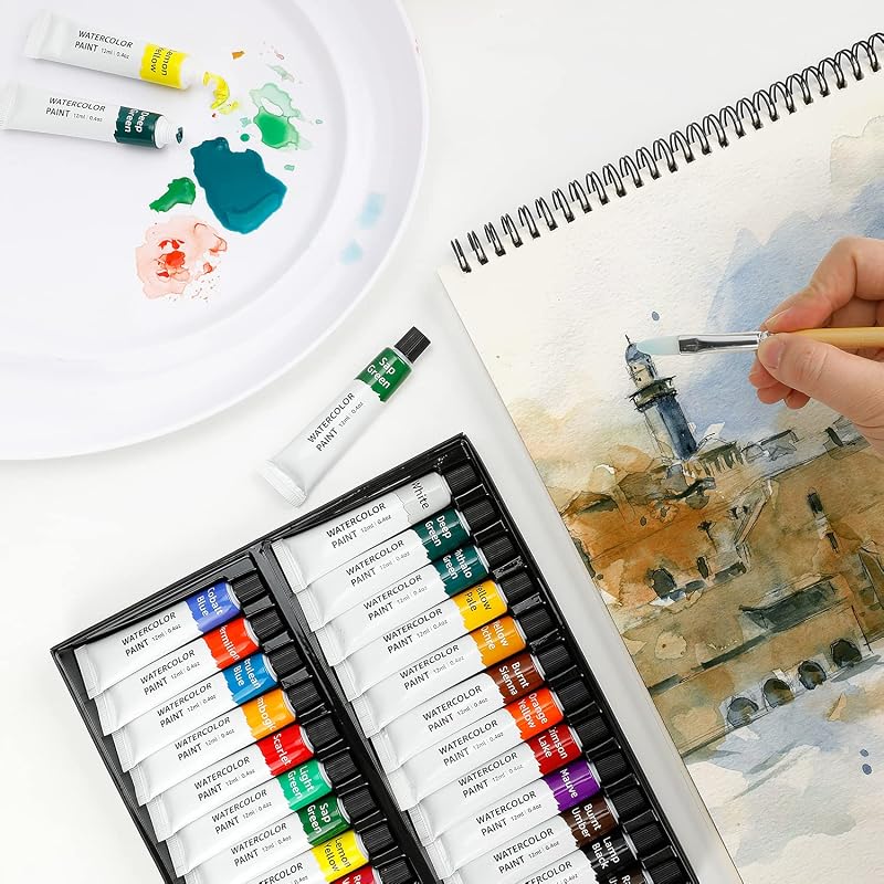 Amazon Basics Vibrant Watercolor Paint Set Tubes - 24 Colors, 0.4oz Each, Easy to Mix