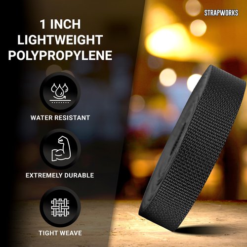 Strapworks Lightweight Polypropylene Webbing - Poly Strapping for Outdoor DIY Gear Repair, Pet Collars, Crafts - 1 Inch x 50 Yards - Black