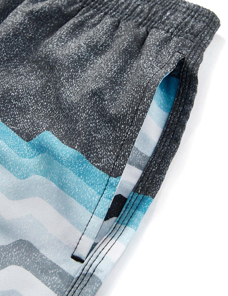 ELETOP Men's Swim Trunks Quick Dry Bathing Suit Swimming Board Shorts Mesh Lining Beach Swimwear Stripe Blue Grey L