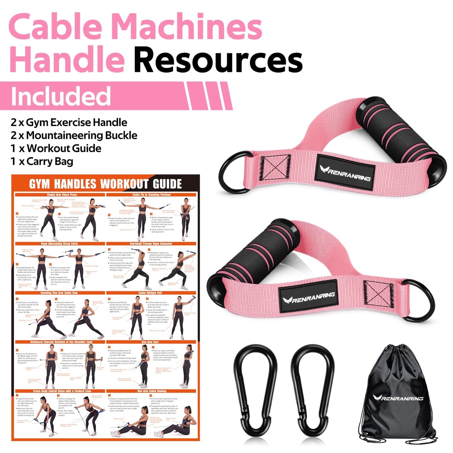 RENRANRING Gym Exercise Handles, Replacement Handle Attachments for Cable Machine Pulleys, Resistance Band and Strength Trainer, Pull Down Workout Accessories, Home Gym Add On Equipment