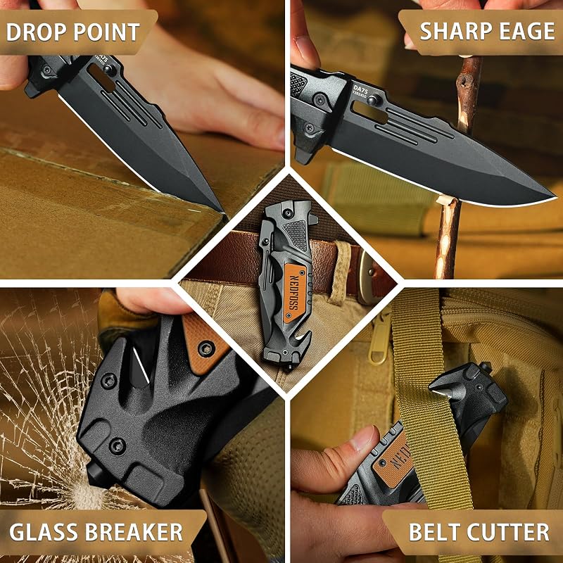 NedFoss Pocket Folding Knife DA75 3-in-1 with Black Edge+ 3.9" Variation: Black-Standard Edge+3.9"