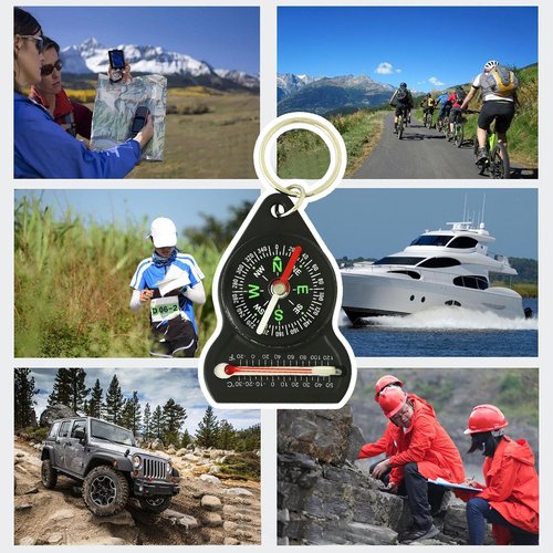 Compass Hiking Keychain - 15.5g All Compass and Thermometer Carabiner | Useful Outdoor Tool for Hiking Keyring, Camping, Backpacking, Portable Survival Gadget, Explore, Navigation Equipment