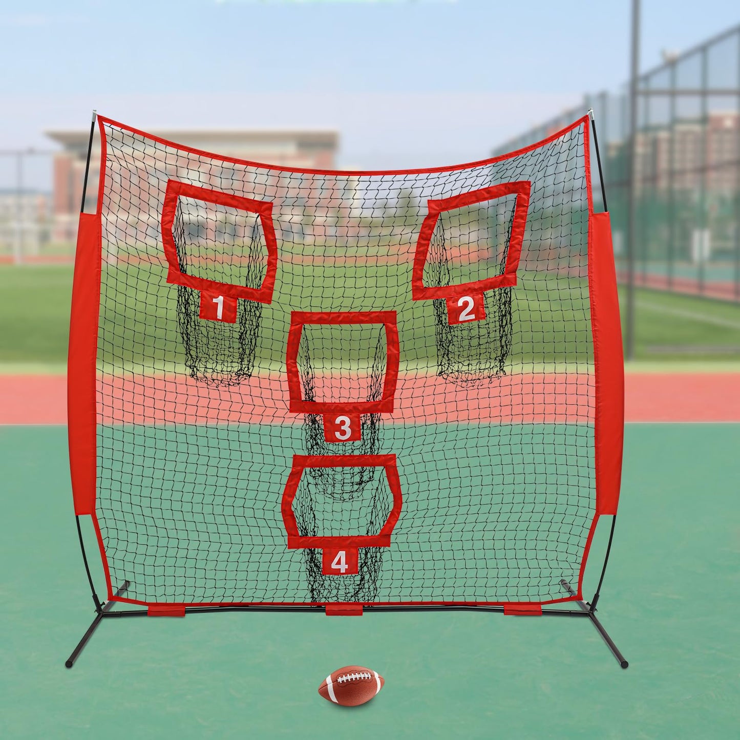KeruRome 7 x 7ft Football Trainer Throwing Net Quarterback Training Equipment with 4 Target Pockets, Training Throwing Target Practice Football Practice Throwing Passing Accuracy Trainer