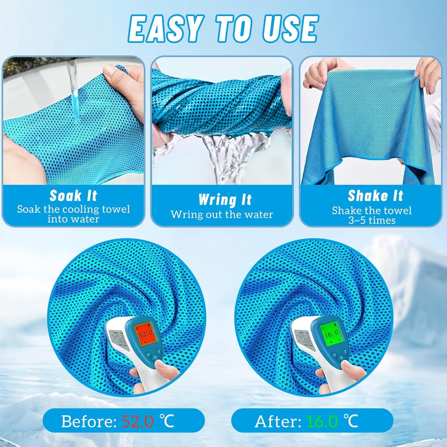 2 Pack Cooling Hoodie Towels Set, Cooling Towels for Neck and Face, Microfiber Soft Breathable Cooling Towel Bulk for Hot Weather, Gym, Sports, Yoga, Workout, Running, Golf, Camping, Hiking(Blue)