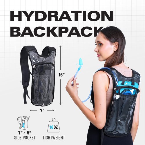 Transparent Clear Sojourner Rave Hydration Pack - Hydration Backpack - Hydropack with 2L Bladder - Water Backpack for Festivals, Hiking, Running, Biking and More