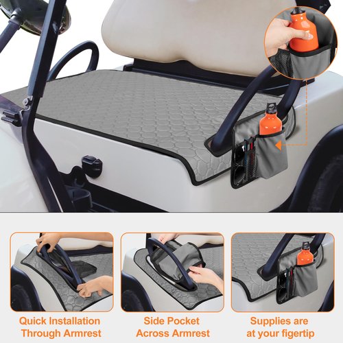Golf Cart Seat Covers, Golf Cart Seat Towel Blanket with 4 Side Pockets & Non-Slip Bottom Fits for EZGO, Club Car, Yamaha and More 2 Person Seats Golf Carts