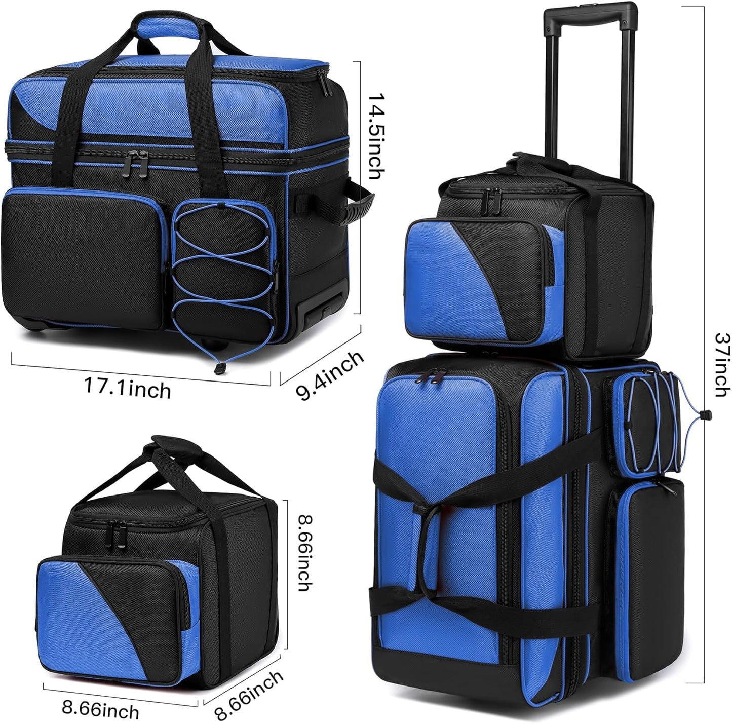 3 Ball Bowling Bag with Wheels, Bowling Bag 3 Ball Roller with Separate Shoe Compartment and Accessory Pocket, 2 Ball Roller Bag Plus Single Ball Tote