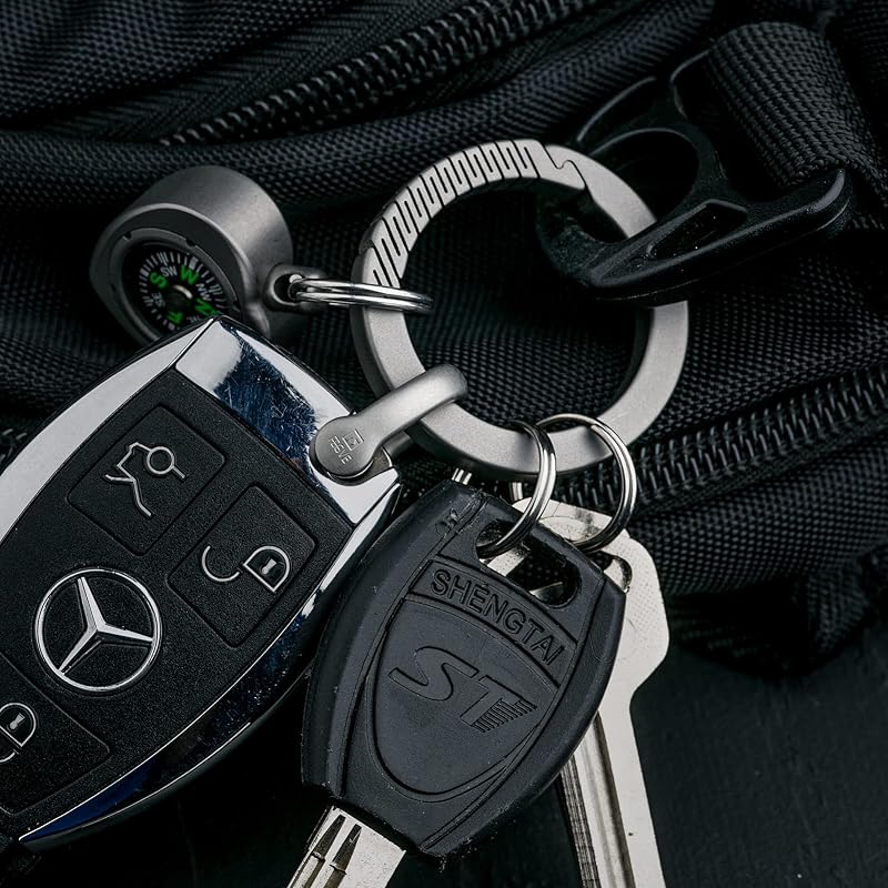 TISUR Titanium Carabiner Key Ring Clip, Gray Round Variation
