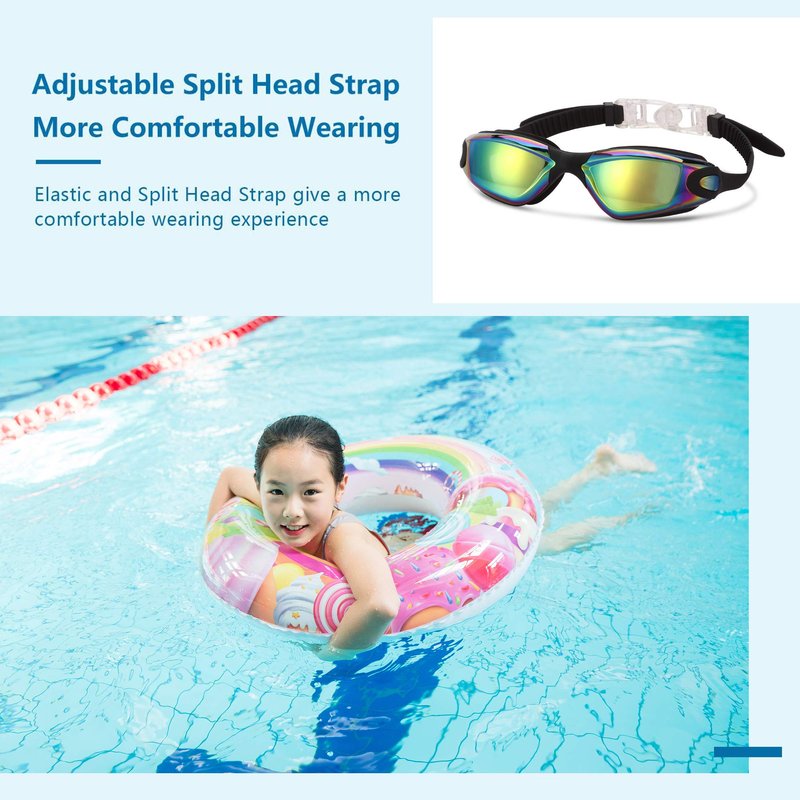 Romoc 2/4 Pack Kids Swimming Goggles,No Leaking,Anti Fog,UV Protection Youth Swim Glasses Water Goggles Christmas Gift (2 blue+black+rose red)