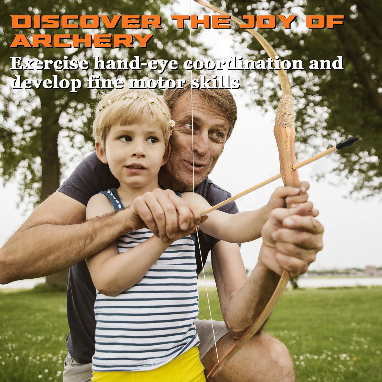 Kids Bow and Arrow Set, 32 Inch Archery Set Handmade Wooden Toy Bow and Arrow for Kids 6-8 8-12, 1 Bows 1 Quivers 10 Arrows 3 Targets & Storage Bag, Gifts for Youth Boys and Girls