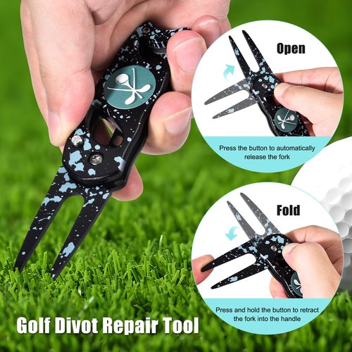 SYNATANA Golf Divot Repair Tool, 3 in 1 Compact Ball Marker Divot Tool, Foldable Golf Divot Tool for Repair & Maintain Green, Golf Essential, Ideal Gift for Golf Enthusiasts Black, 1 Pack