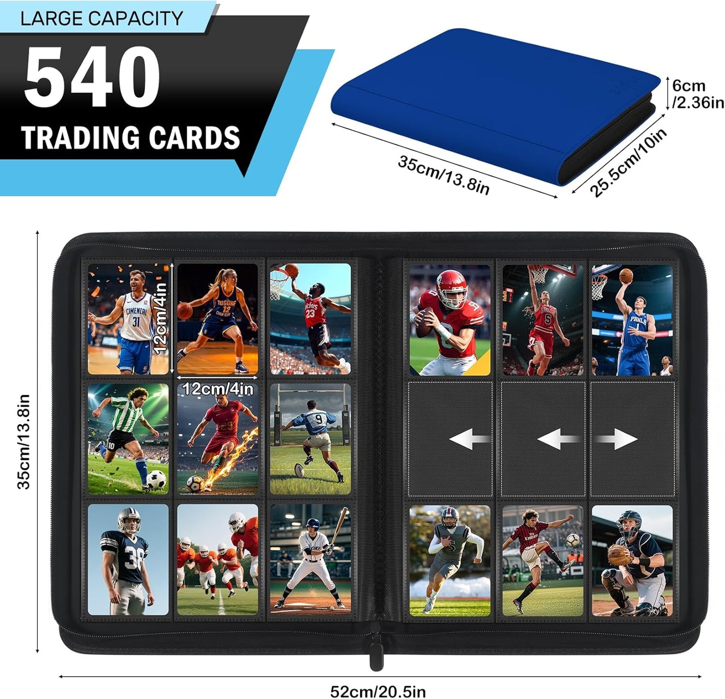 12 Pocket Card Binder, Zipper Trading Card Binder, 720 Large Capacity Side Loading Non-Ring Card Album, Double Sided Acid-Free Card Protector Binder, Card Collection for TCG, MTG, Sport Card, Pink