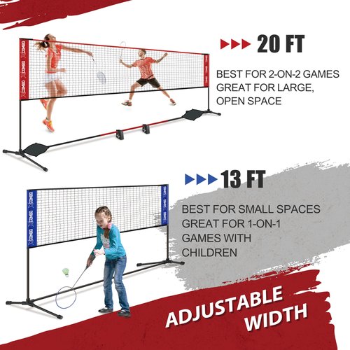 JOLORLY Badminton Sets for Backyards, Kids Volleyball Pickleball Combo Set with Net, Adjustable Width and Height (13.5ft/20ft Width x 7ft max Height) Portable Freestanding Rackets Set