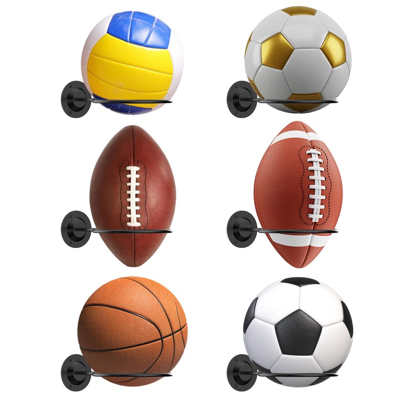 Suchek Metal Ball Holder Rack Wall Mounted, Display Wall Storage for Soccer, Basketball, Volleyball, Rugby, Football (2 Pieces, Black)