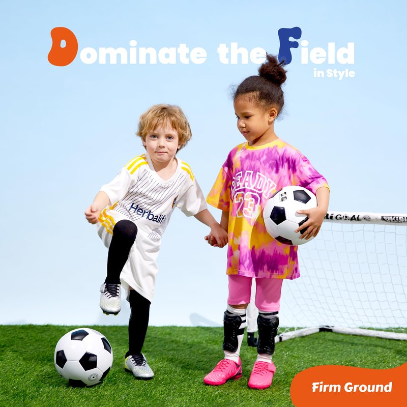 PATPAT Kids Soccer Cleats – Outdoor Firm Ground and Turf Football Training Shoes for Little Big Boys and Girls, Silver Sizes 13