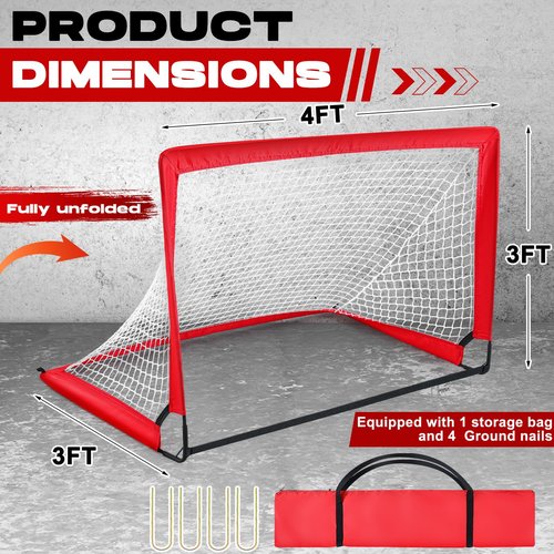 Gemscream Street Hockey Goal with Net Fiberglass Tube 4 Ground Spike and Storage Bag, 48''Portable Lightweight Easy Assembly Durable Hockey Goal Set for Outdoor Indoor Kid Player Training Equipment