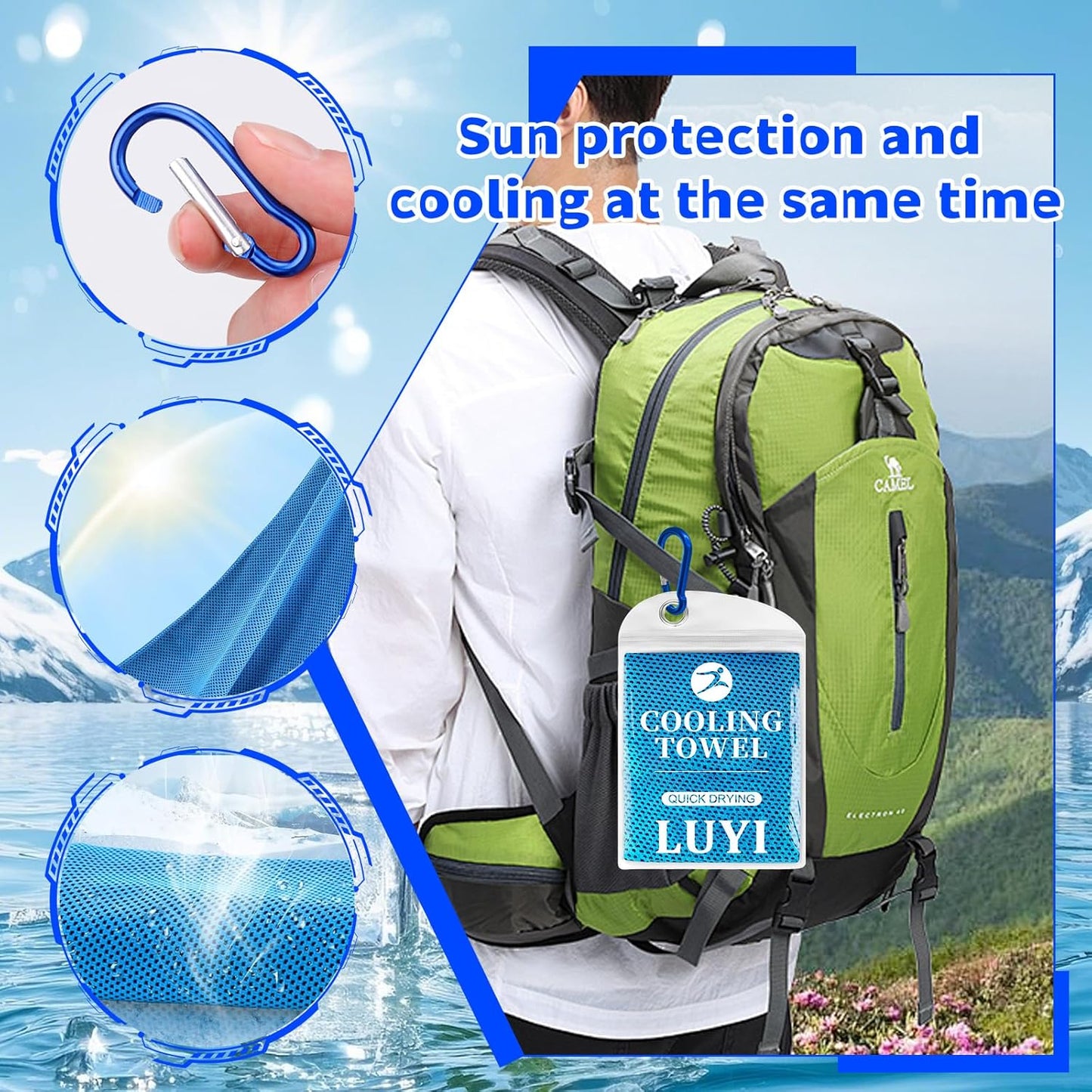2 Pack Cooling Hoodie Towels Set, Cooling Towels for Neck and Face, Microfiber Soft Breathable Cooling Towel Bulk for Hot Weather, Gym, Sports, Yoga, Workout, Running, Golf, Camping, Hiking(Blue)