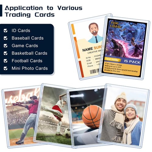 15 Pack Top Loads for Cards 3"x4" Hard Plastic Card Sleeves Baseball Card Protectors Hard Plastic Sports Card Holder for Trading Cards, Baseball Cards, Game Cards