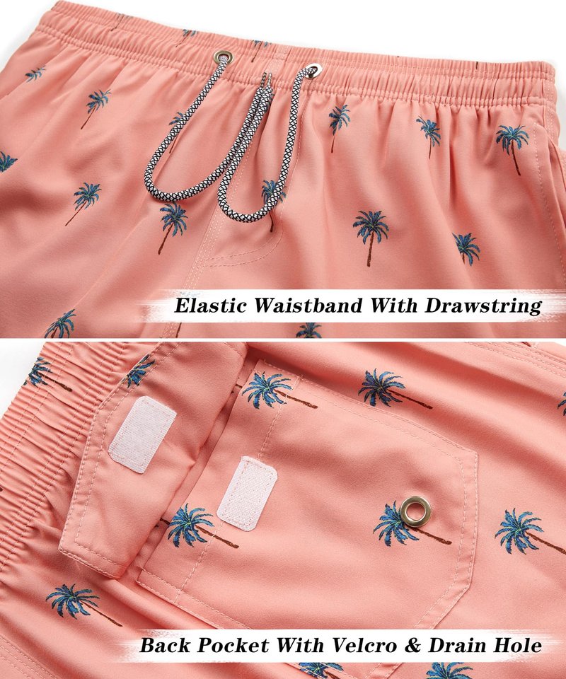 ELETOP Men's Swim Trunks Quick Dry Bathing Suit Swimming Board Shorts Mesh Lining Beach Swimwear Orange Pink 3XL