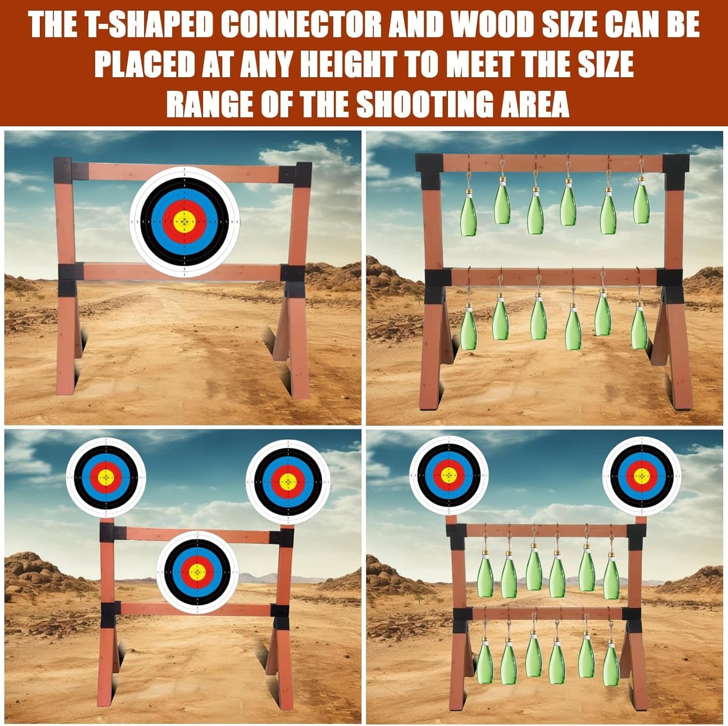 2x4 Target Stand Brackets, Heavy Duty Y and T Connectors with 12 Hooks, 1.5mm Thick Steel Frame, 1.6x3.6In I.D, for Outdoor Shooting, Archery and Gym Training
