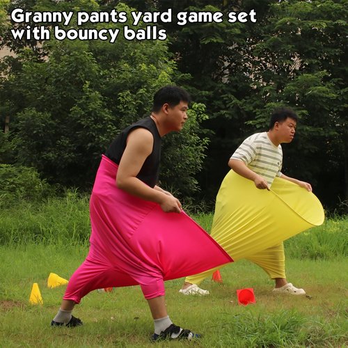 Granny Pants Yard Game Set - Peculiar Outdoor Game Granny Pants with 3 Bouncy Balls, 2 Marker Cones & Air Pump, Perfect for Family Reunion Games, Backyard Gatherings & Team Games (Red)