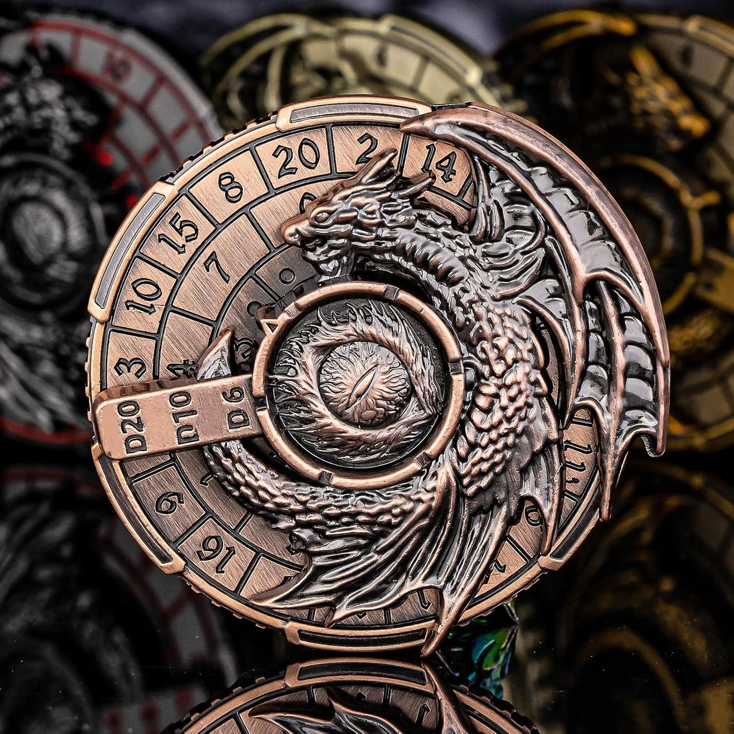 KERWELLSI 7 in 1 Spinner DND Dice Set D&D, Metal Roulette Dragons D and D Dice with Gift Box, Polyhedral Dungeons Role Playing Gaming Dice, Antique Cyan