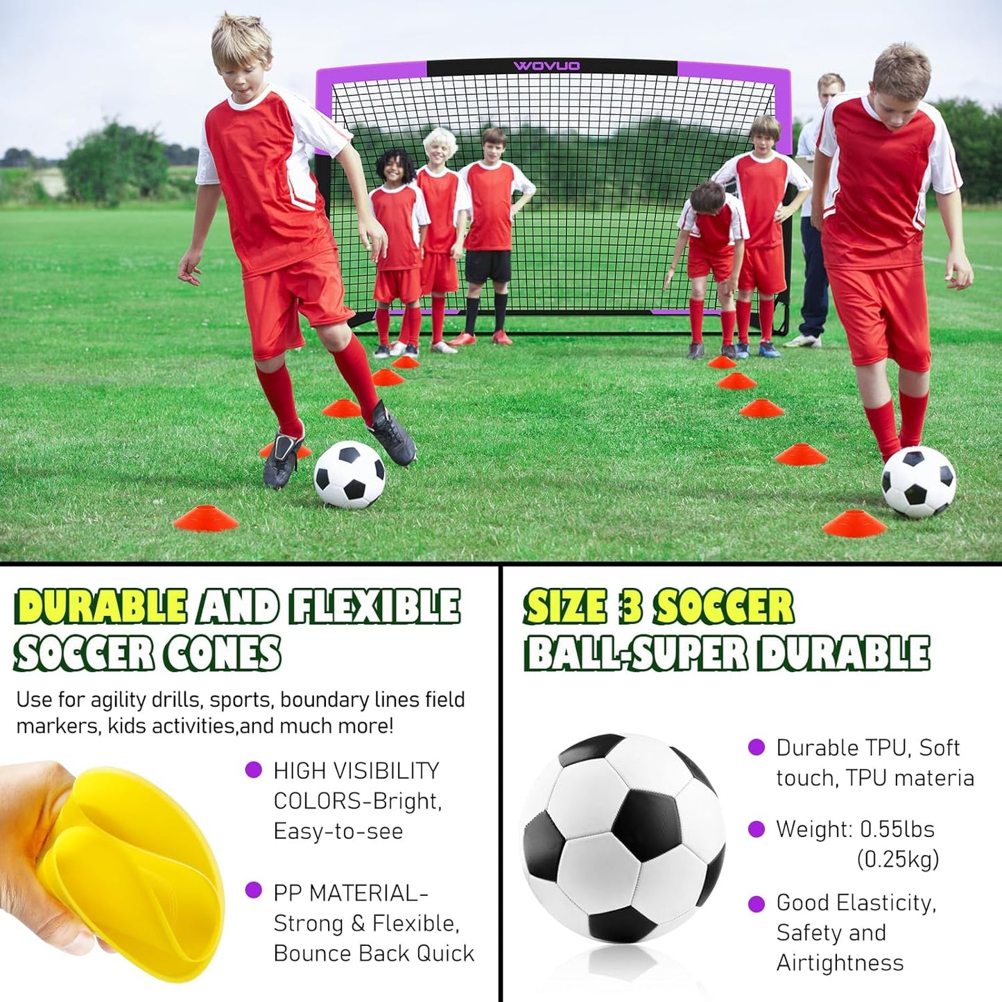 Kids Soccer Goals for Backyard Set of 2, 6x4 ft Portable Toddler Soccer Goal Training Equipment with Soccer Target, Ball, Cones, Soccer Net for Kids Age 3-5 6-8 8-12 10-12-14 Outdoor Sports Games Gift