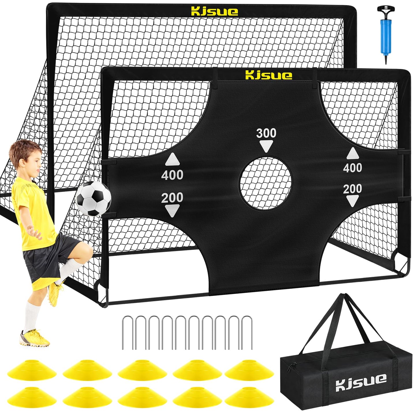 Kids Soccer Goals for Backyard Set, 2 of 6x4 ft Portable Pop Up Soccer Goal Training Equipment, Soccer Net with Target, Soccer Ball, Cones, Soccer Set for Kids Youth Toddler Sports Outdoor Games