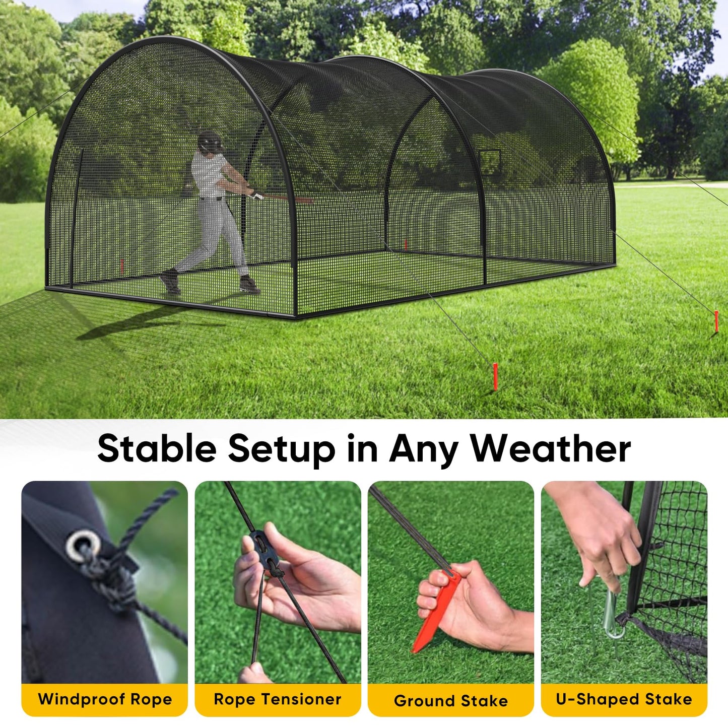 22FT Portable Baseball & Softball Batting Cage for Backyard – Enclosed Batting Net with Pitching Machine Hole, Sturdy Frame & Carry Bag, Ideal for Home Hitting & Pitching Practice, 22 x 12 x 8 ft