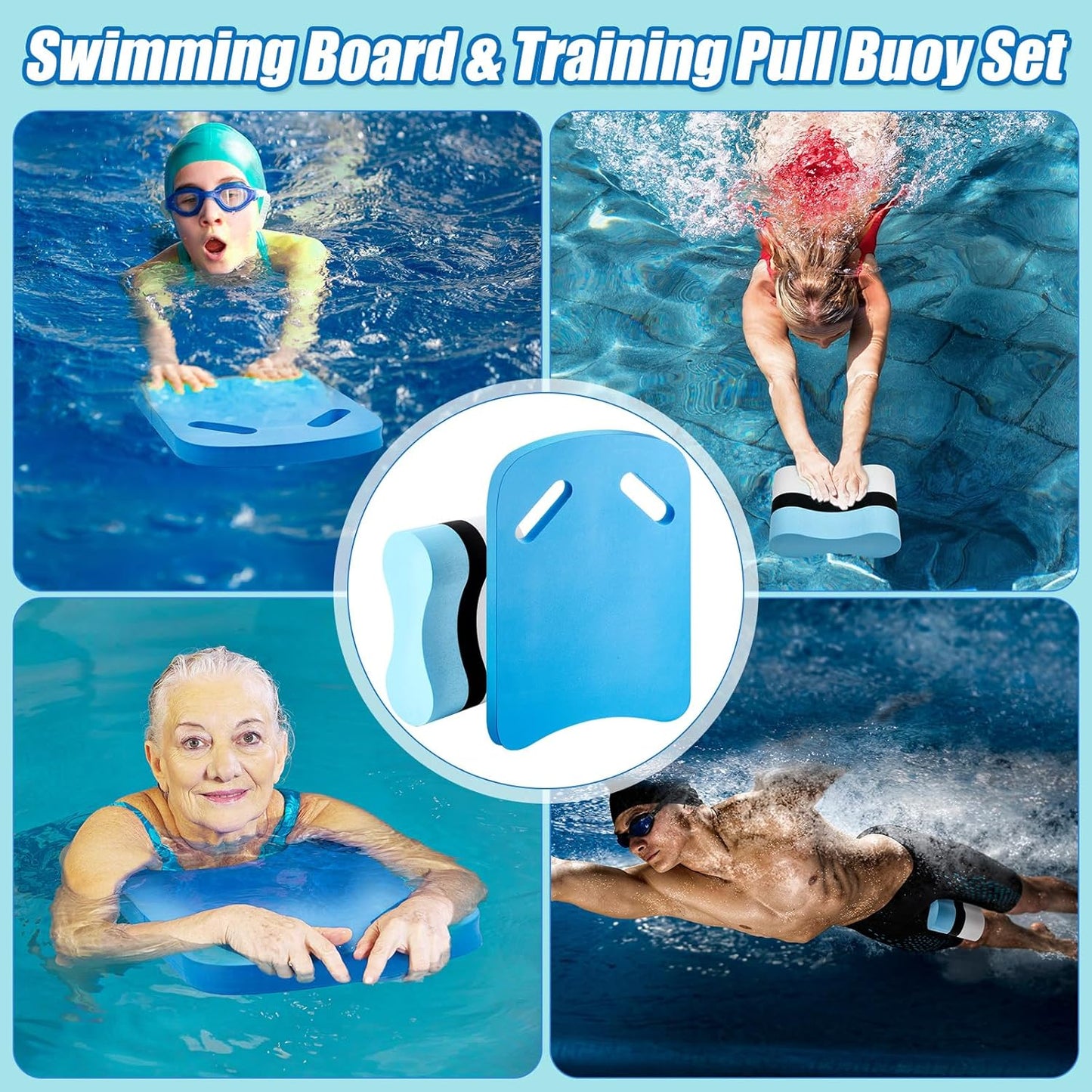 2 Pcs Swimming Kickboard Pull Buoy Set Training Aid Float Pull Buoy Leg Float Swimming Training Equipment Accessories for Hand Leg Adults Children Beginners Exercise Fitness