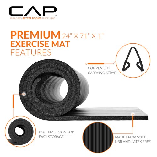 CAP Barbell High Density Exercise Mat with strap, 74''x24''x1'' - Purple