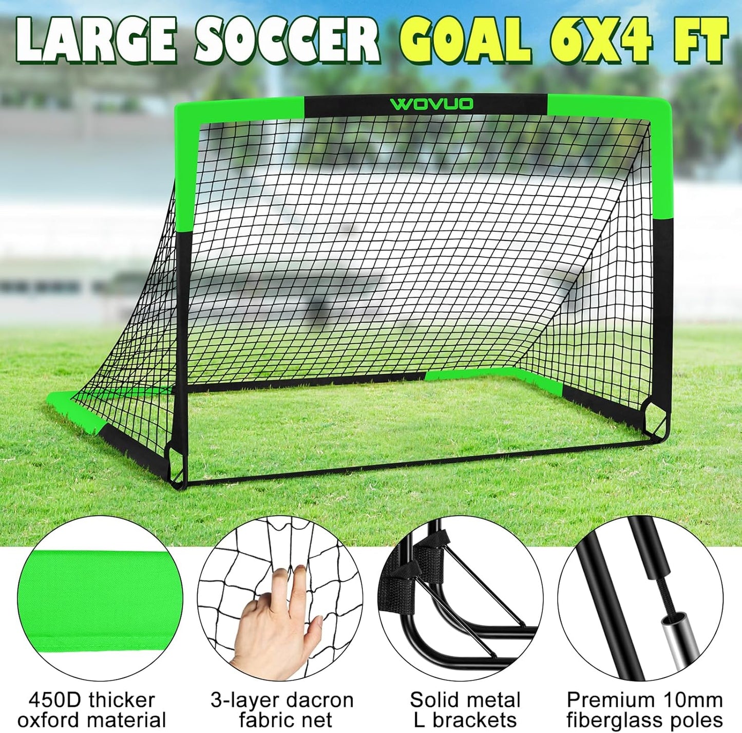 Kids Soccer Goals for Backyard Set of 2, 6x4 ft Portable Toddler Soccer Goal Training Equipment with Soccer Target, Ball, Cones, Soccer Net for Kids Age 3-5 6-8 8-12 10-12-14 Outdoor Sports Games Gift