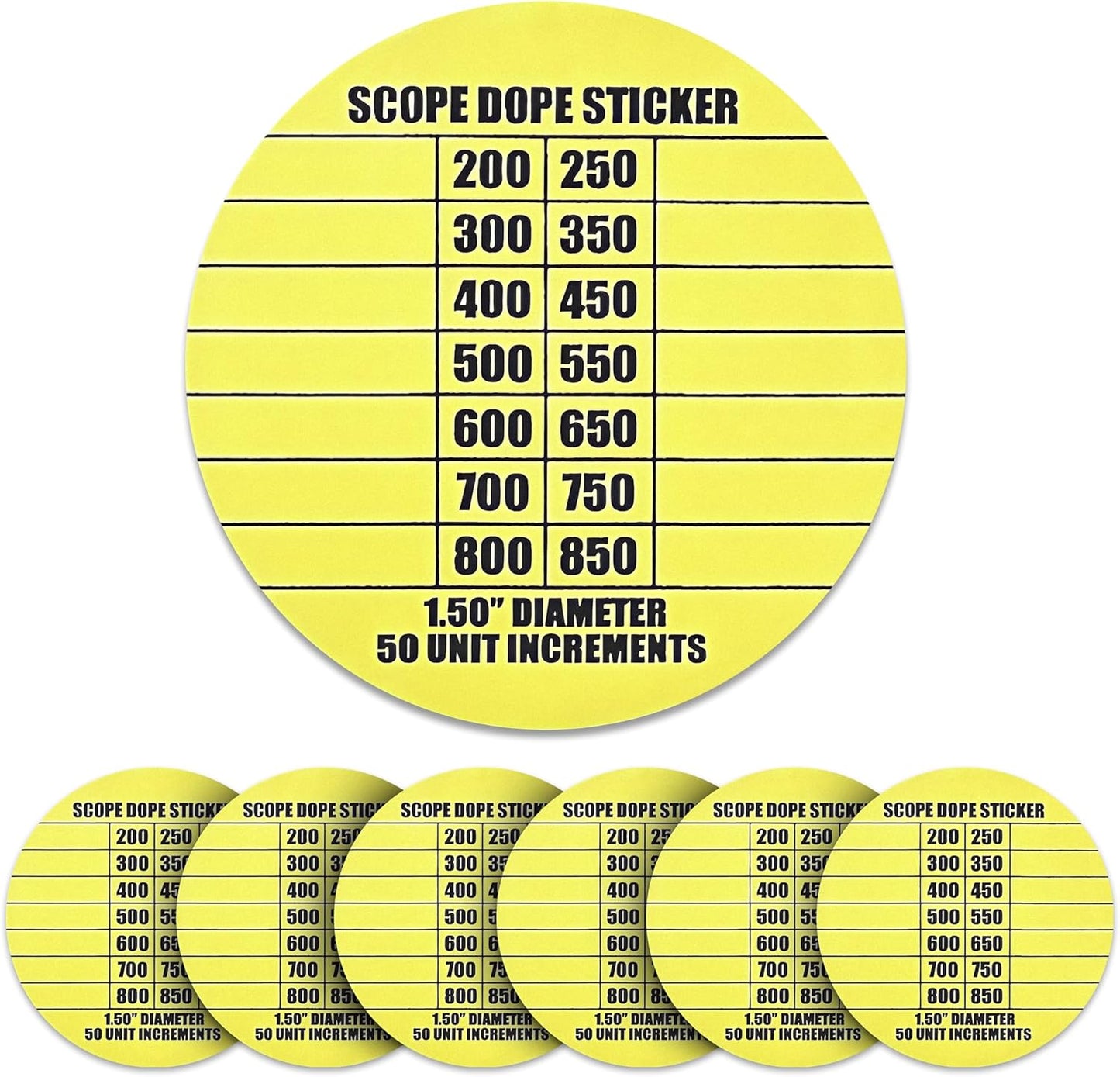 14 Pack Scope DOPE Sticker for Long-Range Shooting- Rifle Scope Sticker Can Be Used with Range Card and Dope Cards for Shooting -1.5 Inch Diameter- Fits Most Scope Caps - Made in the USA - Neon Yellow