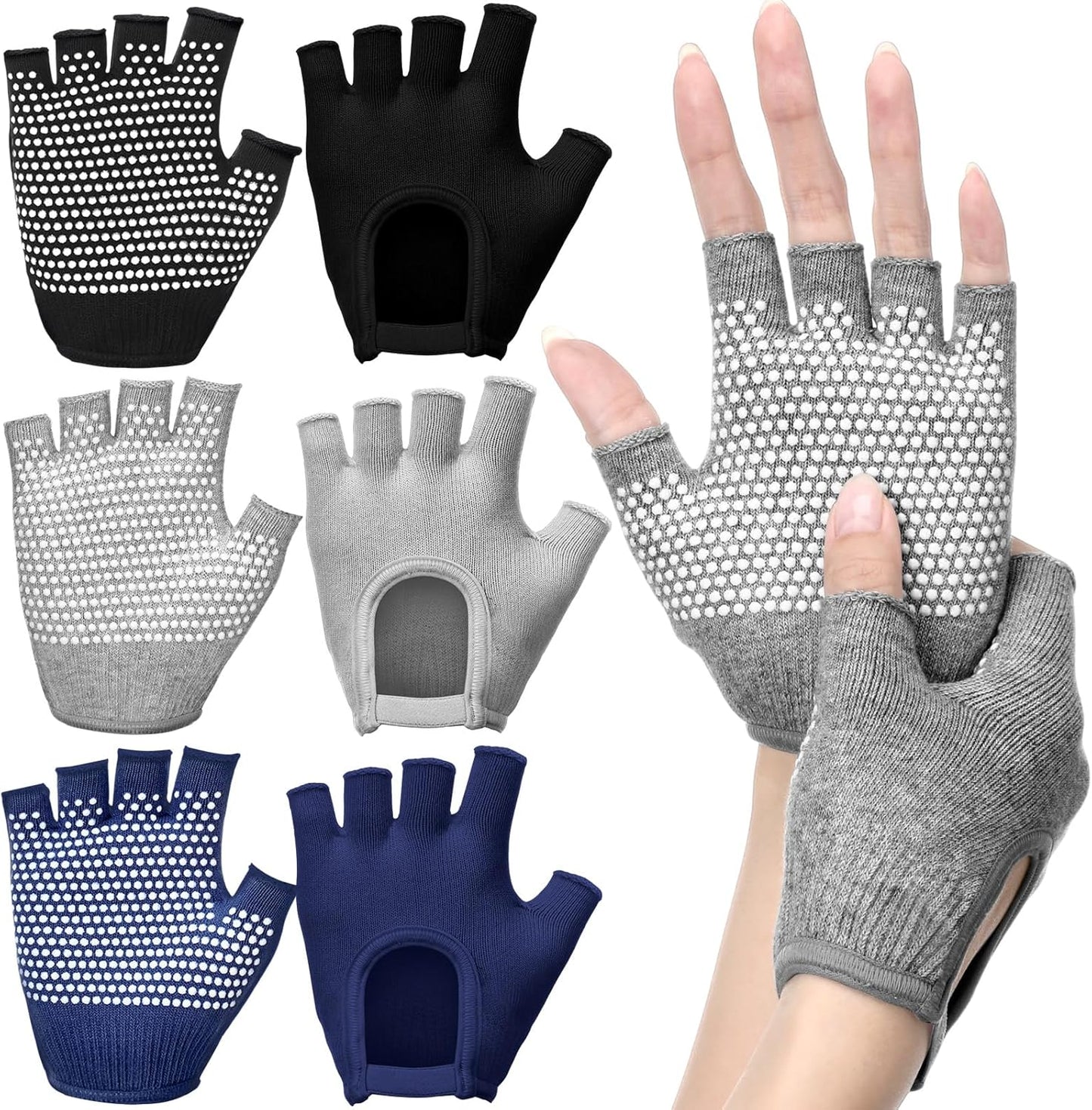 3 Pairs Silicone Yoga Gloves for Women Non Slip Fingerless Pilates Gloves for Gym Exercise Workout Weight Training Mitten One Size Fits Most Women Men