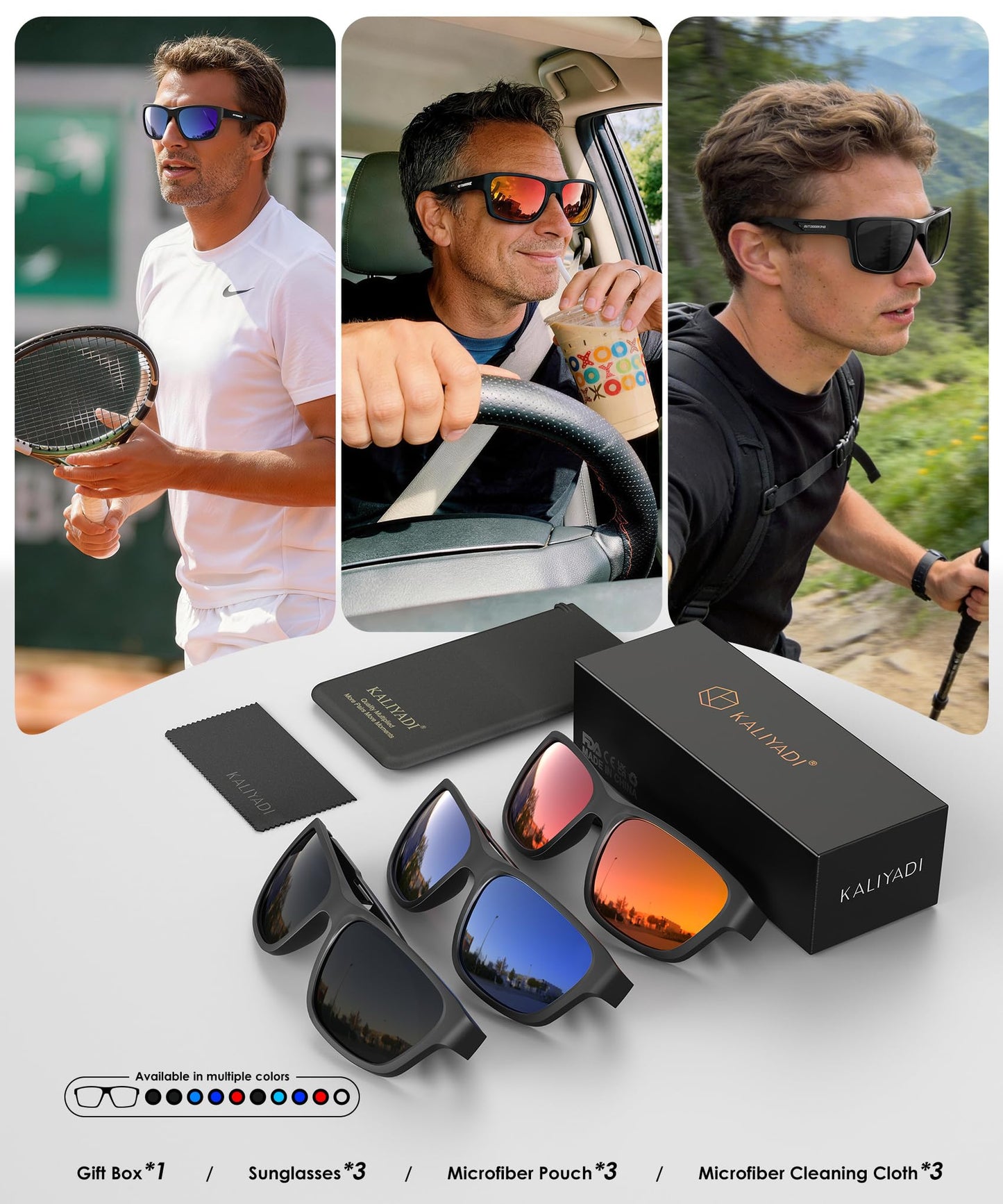 KALIYADI Polarized Sunglasses Men Sports-Sunglasses: Classic Sun Glasses for Driving, Fishing for Women with UV400 Protection