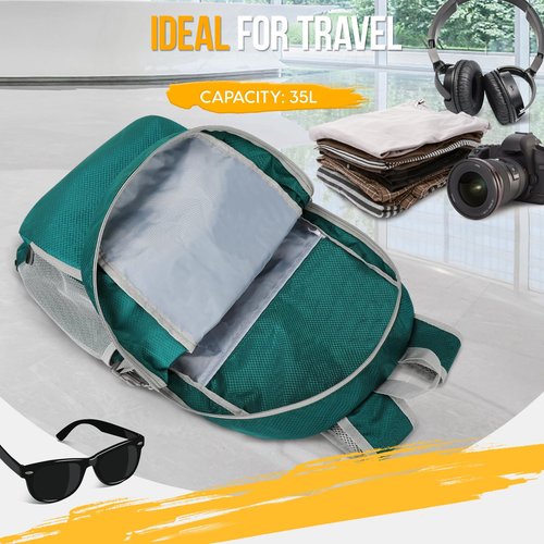 ZOMAKE Lightweight Packable Backpack 35L, Light Foldable Backpacks Water Resistant Collapsible Hiking Bag, Compact Folding Day Pack for Travel Camping(Lake Green)