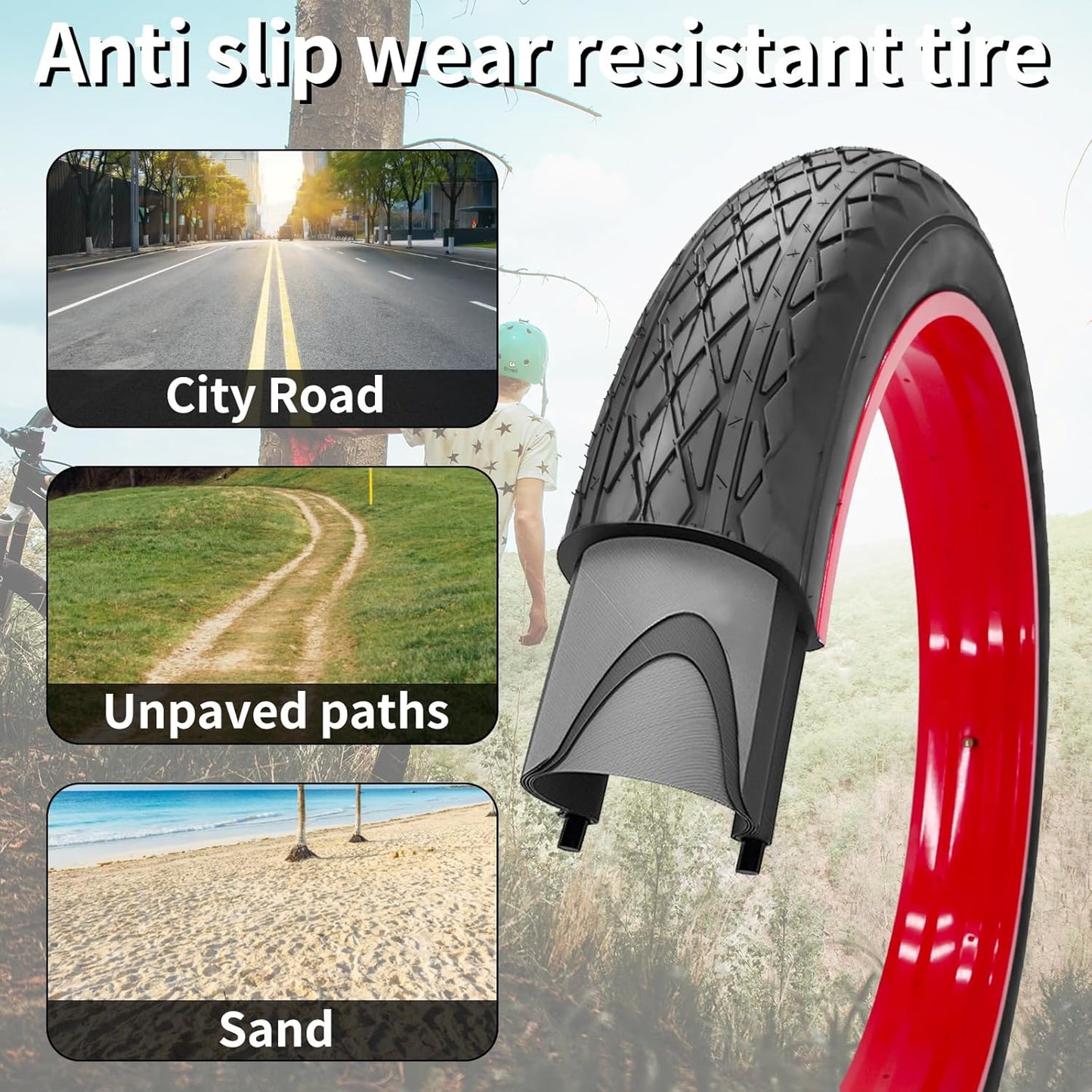 26x4.0 Bike Tire for Electric Bikes - Puncture Resistant All-Terrain Fat Tire with Durable Tread, High Traction for Mountain/Snow/Road - Compatible with E-Bikes 26x4.0 Inches