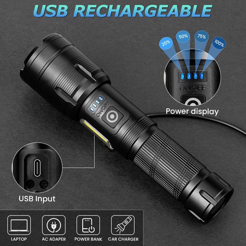 Rechargeable LED Flashlights High Lumen,990,000 Lumens Super Bright Flashlight,Powerful Flash Light 7 Modes with COB Work Light Waterproof for Home Outdoor Camping Hiking