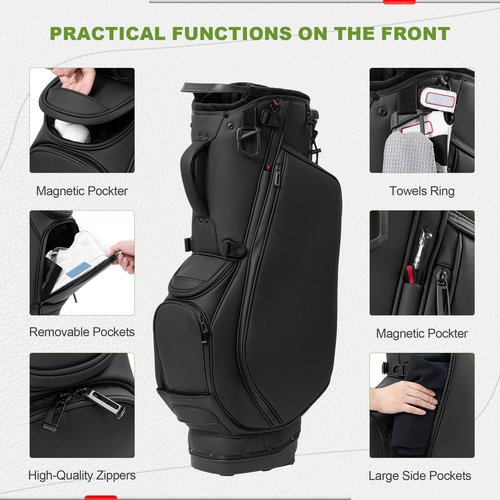 14 Way Golf Stand Bag, Lightweight Golf Bag for Men & Women, Premium Leather Golf Club Bags with Padded Ergonomic Double Strap, Full Length Dividers, Multiple Pockets Waterproof Design