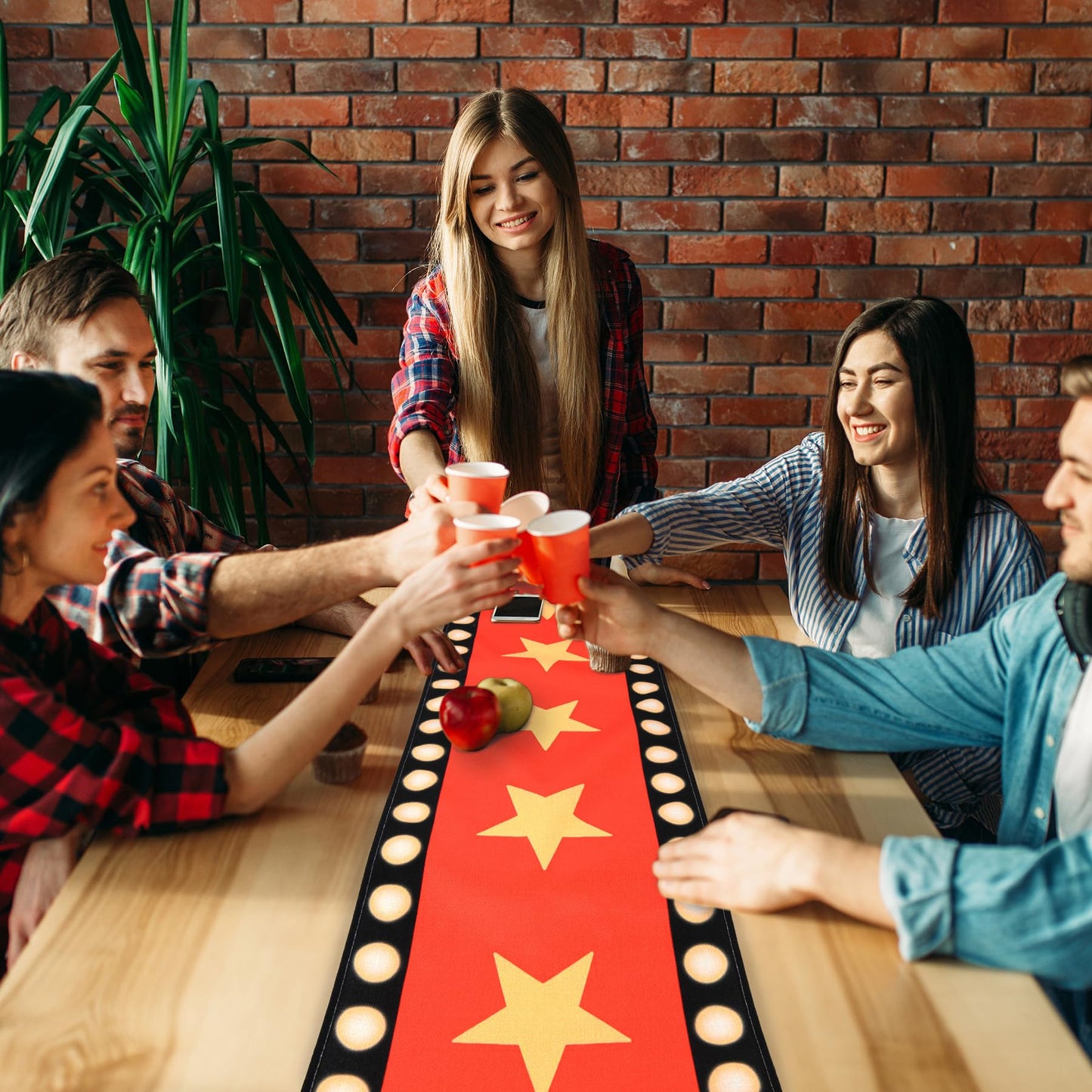 2 Pcs 13 x 72 Inch Movie Night Table Runner with Gold Star Design - Red Carpet Decoration for Birthday Party Supplies(red)