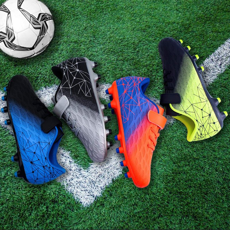 brooman Kids Firm Ground Soccer Cleats Boys Girls Athletic Outdoor Football Shoes(13,Black Blue)